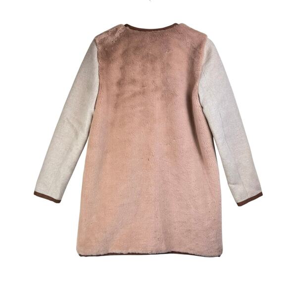 Madewell Brown Beige Colorblock Faux Mink Fur Long Length Ribbon Tie Jacket - Picture 8 of 16